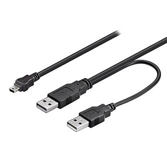 Kabel USB (2.0), USB A  2x M- USB mini M (5 pin), 0.6m, černý, Logo, blistr