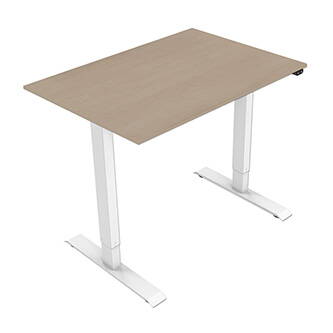 Pracovní stůl, elektricky nastavitelná výška, javor, 75x140cm, hloubka 500 mm, 100V-240V, bílý, 70 kg nosnost, ergo