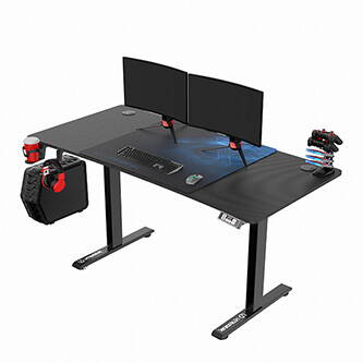 ULTRADESK Herní stůl LEVEL V2 BLUE, 140x68cm, 72-117cm, elektricky nastavitelná výška, s XXL podložkou pod myš, držák sluchátek i