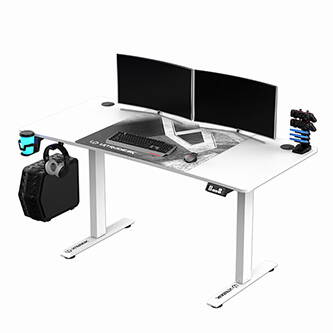 ULTRADESK Herní stůl LEVEL V2 WHITE, 140x68cm, 72-117cm, elektricky nastavitelná výška, s XXL podložkou pod myš, držák sluchátek i