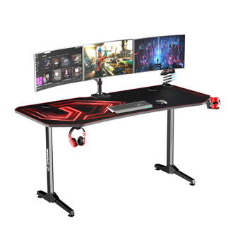 ULTRADESK Herní stůl FRAG XXL RED, 160 x 75 cm, 75 cm, držák nápojů a sluchátek, stojan BEAM, s celoplošnou XXL podložkou pod myš