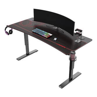 ULTRADESK Herní stůl Ultradesk CRUISER RED, 160x70 cm, 66-82 cm, držák sluchátek, 3 otvory pro kabely, výškově nastavitelný, s XXL