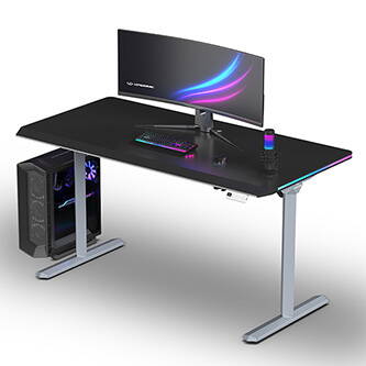 ULTRADESK Herní stůl QUEST, 140x70cm, 72-120cm, šedá-černá