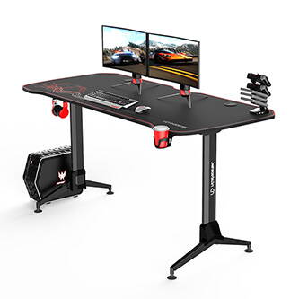 ULTRADESK Herní stůl GRAND RED, 160x70 cm, 70-80 cm, 3 úrovně výšky, s XXL podložkou pod myš, držák sluchátek i nápojů