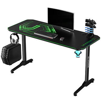 ULTRADESK Herní stůl FRAG - GREEN, 140x66 cm, 76 cm, s XXL podložkou pod myš, s ultradesk BEAM, držák sluchátek i nápojů