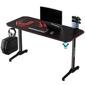 ULTRADESK Herní stůl FRAG - RED, 140x66 cm, 76 cm, s XXL podložkou pod myš, s ultradesk BEAM, držák sluchátek i nápojů