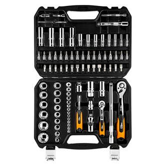 Sada nástrčných klíčů, 08-664, ráčny, nástrčné hlavice, šroubovací bity, z chrom-vanadiové oceli, Neo Tools
