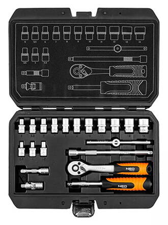 Sada nástrčných klíčů, 10-230, 20 ks, velikost 1/4, kufřík,, NEO TOOLS