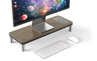 Podstavec pod monitor, dockovací stanice a bezdrátová nabíječka, prostor pro klávesnici, šedý + tmavý dřevodekor, ocel-plast, 20 k Podstavec pod monitor, dockovací stanice a bezdrátová nabíječka, prostor pro klávesnici, šedý + tmavý dřevodekor, ocel-plast, 20 k