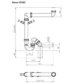 Blanco sifon plast dřezový, 40 nebo 50 mm, 325mm, bílý, speciální zápachová uzávěrka 6/4" ploché provedení