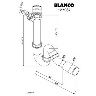 Blanco sifon plast dřezový, 40 nebo 50 mm, 224-310mm, bílý, zápachový uzávěr s nastavitelným odpadem