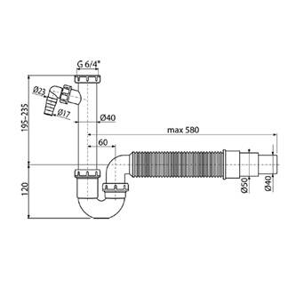 Alcadrain sifon plast dřezový, 40 nebo 50 mm, 580mm, bílý, s převlečnou maticí 6/4", přípojkou a flexi hadicí