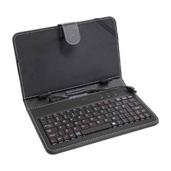 Ochranný obal s klávesnicí na tablet, 7", s podstavcem, černý z PVC, US layout, Micro USB