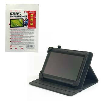 Obal na 7"-8", Obal, Business, černý z Polyuretan, s podstavcem, pogumované + Čisticí ubrousky, na tablet Logo, All New