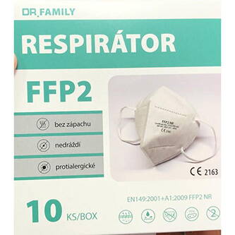 Respirátor, FFP2, bílý, 5-vrstvý, univerzální, 10ks, Dr. Family