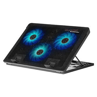 Stojan pod notebook, NS-501, barevně podsvícený, s větrákem, černo-modrý, DEFENDER, s 2-portovým hubem