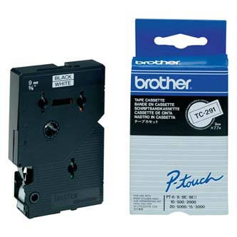 Brother originální páska do tiskárny štítků, Brother, TC-291, černý tisk/bílý podklad, laminovaná, 7.7m, 9mm