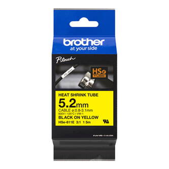 Brother originální páska do tiskárny štítků, Brother, HSE-611E, černý tisk/žlutý podklad, 1.5m, 5.2mm