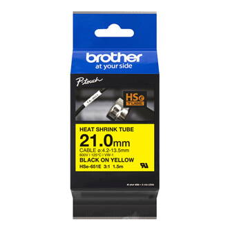 Brother originální páska do tiskárny štítků, Brother, HSE-651E, černý tisk/žlutý podklad, 1.5m, 21mm