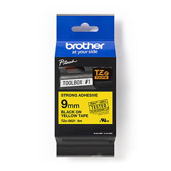 Brother originální páska do tiskárny štítků, Brother, TZE-S621, černý tisk/žlutý podklad, laminovaná, 8m, 9mm, extrémně adhezivní
