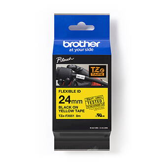 Brother originální páska do tiskárny štítků, Brother, TZE-FX651, černý tisk/žlutý podklad, laminovaná, 8m, 24mm, flexibilní