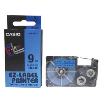 Casio originální páska do tiskárny štítků, Casio, XR-9BU1, černý tisk/modrý podklad, nelaminovaná, 8m, 9mm
