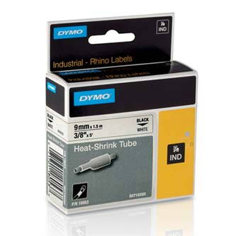 Dymo originální páska do tiskárny štítků, Dymo, 18053, S0718280, černý tisk/bílý podklad, 1,5m, 9mm, RHINO plochá smršťovací bužír