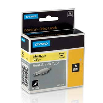 Dymo originální páska do tiskárny štítků, Dymo, 18058, S0718340, černý tisk/žlutý podklad, 1,5m, 19mm, RHINO plochá smršťovací buž