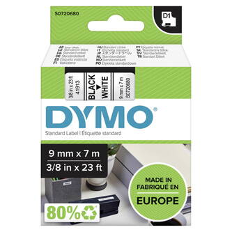 Dymo originální páska do tiskárny štítků, Dymo, 40913, S0720680, černý tisk/bílý podklad, 7m, 9mm, D1