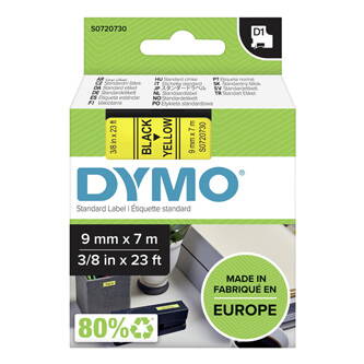 Dymo originální páska do tiskárny štítků, Dymo, 40918, S0720730, černý tisk/žlutý podklad, 7m, 9mm, D1