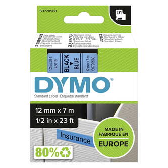 Dymo originální páska do tiskárny štítků, Dymo, 45016, S0720560, černý tisk/modrý podklad, 7m, 12mm, D1