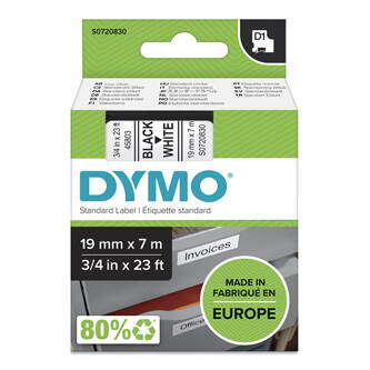 Dymo originální páska do tiskárny štítků, Dymo, 45803, S0720830, černý tisk/bílý podklad, 7m, 19mm, D1