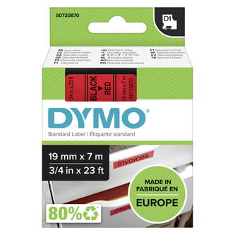 Dymo originální páska do tiskárny štítků, Dymo, 45807, S0720870, černý tisk/červený podklad, 7m, 19mm, D1