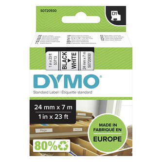 Dymo originální páska do tiskárny štítků, Dymo, 53713, S0720930, černý tisk/bílý podklad, 7m, 24mm, D1