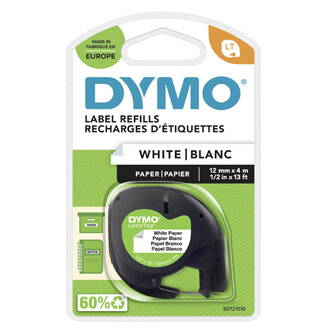 Dymo originální páska do tiskárny štítků, Dymo, 59421, S0721510, černý tisk/bílý podklad, 4m, 12mm, LetraTag papírová páska