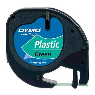 Dymo originální páska do tiskárny štítků, Dymo, 91204, S0721640, černý tisk/zelený podklad, 4m, 12mm, LetraTag plastová páska