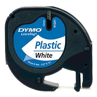 Dymo originální páska do tiskárny štítků, Dymo, 91221, S0721660, černý tisk/bílý podklad, 4m, 12mm, LetraTag plastová páska
