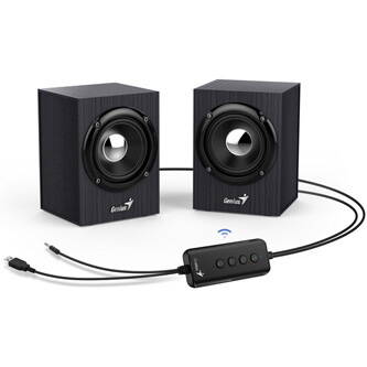 Genius reproduktory SP-HF385BT, 2.0, 4W, černé, regulace hlasitosti, BT, dřevěné, 3,5 mm jack/ bluetooth, 150Hz-20kHz