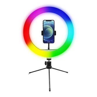 Kruhové světlo Powerton 10", RGB LED, malé, nastavení barev a svítivosti, držák telefonu a tripod