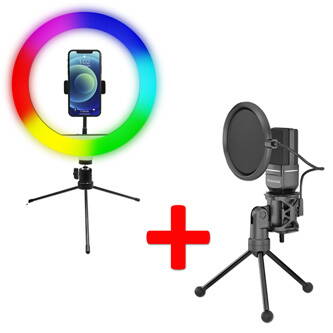 Sada kruhového světla Powerton 10" RGB LED a streamovacího mikrofonu Marvo MIC-03 PROMO PACK