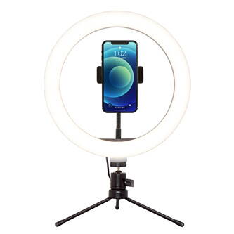 Kruhové světlo Powerton 10", bilá LED, malé, nastavení teploty a svítivosti, držák telefonu a tripod