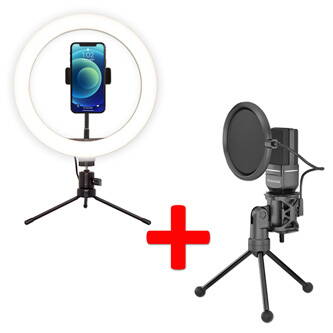 Sada kruhového světla Powerton 10" bílá LED a streamovacího mikrofonu Marvo MIC-03 PROMO PACK
