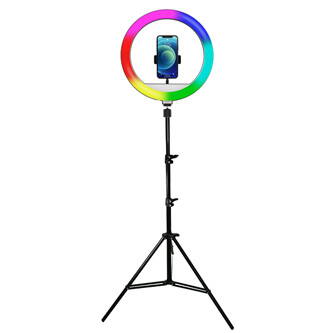 Kruhové světlo Powerton 13", RGB LED, velké, nastavení barev a svítivosti, držák telefonu a stativ