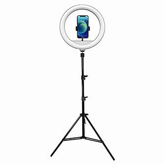 Kruhové světlo Powerton 13", bílá LED, velké, nastavení teploty a svítivosti, držák telefonu a stativ, poškozený obal typ B