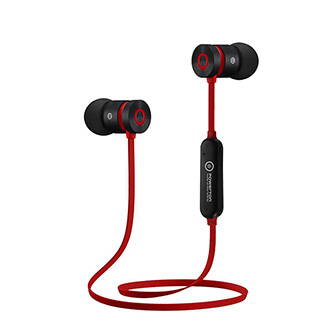 Powerton bezdrátová bluetooth sluchátka W2, s magnetickým uchycením, mikrofon, ovládání hlasitosti, černo-červená, sportovní typ b