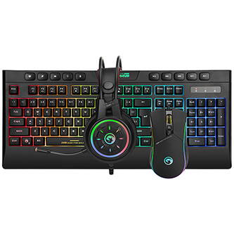 Marvo CM305, RGB sada klávesnice s herní myší a sluchátky, US, herní, membránová typ drátová (USB), černá, RGB podsvícená