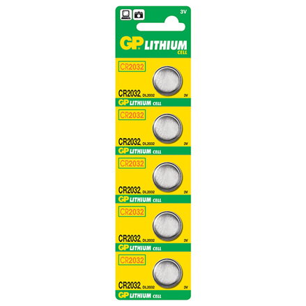 Baterie lithiová, knoflíková, CR2032, 3V, GP, blistr, 5-pack