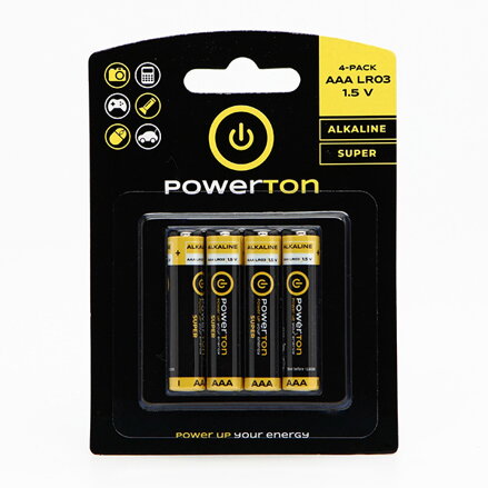 Baterie alkalická, AAA (LR03), AAA, 1.5V, Powerton, blistr, 4-pack