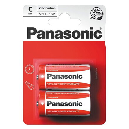 Baterie zinkouhlíková, malý monočlánek, C, 1.5V, Panasonic, blistr, 2-pack