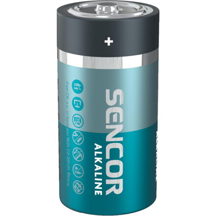 Baterie alkalická, malý monočlánek, C, 1.5V, Sencor, blistr, 2-pack